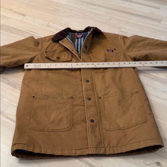 Wrangler Barn Chore Coat Jacket-Blanket Lining in tan canvas-Workwear-S-Read - Picture 3 of 7